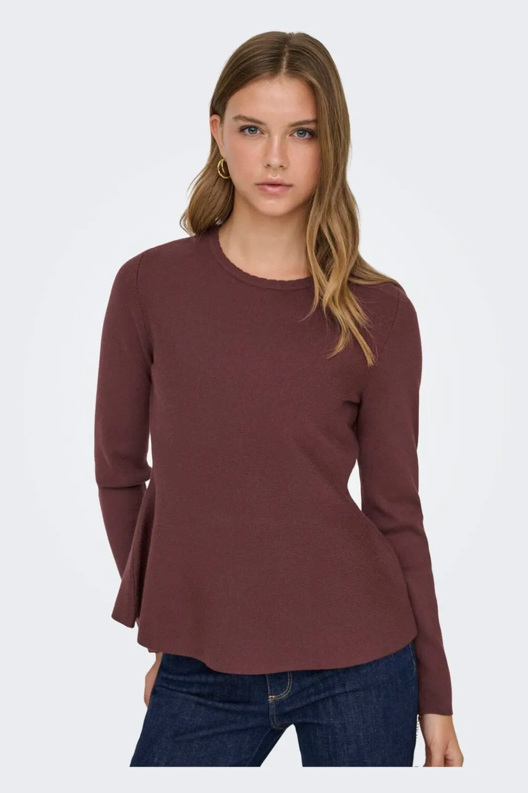 Online Only Onlvilda Ls Peplum O-Neck Knt 5026295 Rum Raisin