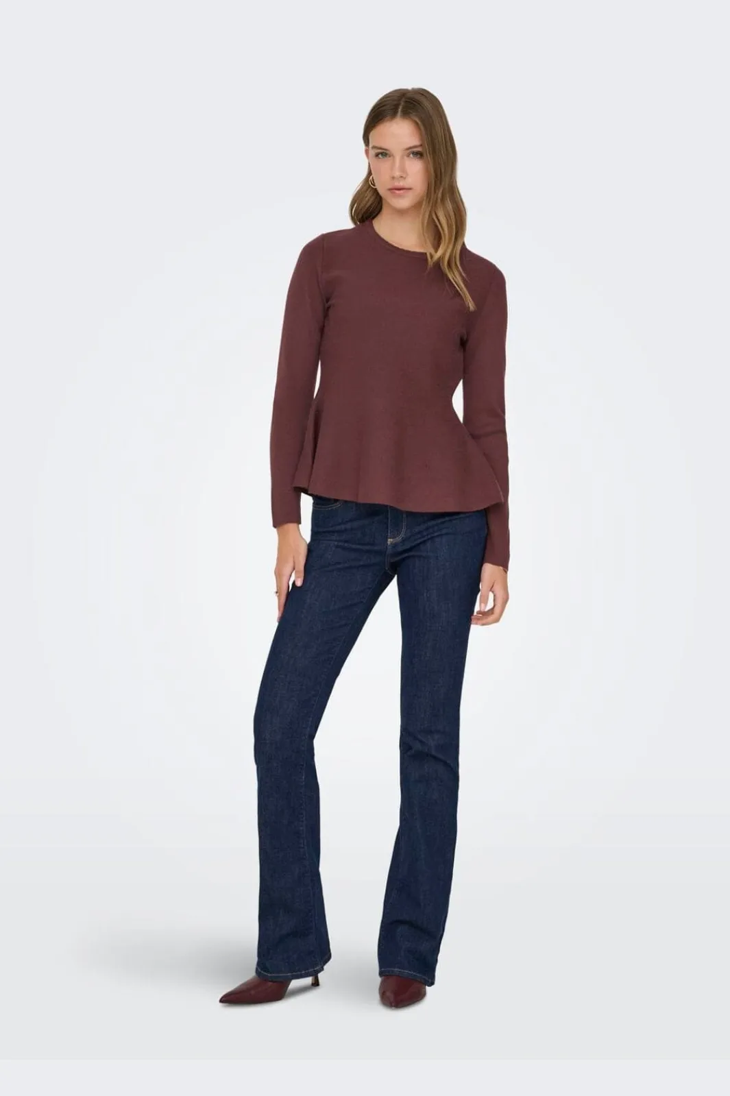 Online Only Onlvilda Ls Peplum O-Neck Knt 5026295 Rum Raisin