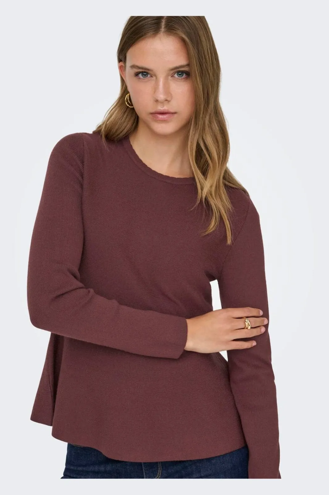 Online Only Onlvilda Ls Peplum O-Neck Knt 5026295 Rum Raisin