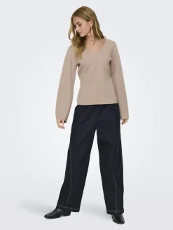 Hot Only Onlviola Ls Fit V-Neck Knt 4967667 Mocha Meringue