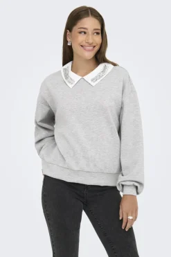 Online Only Onlwillow L/S O-Neck Emb. Ub Swt 4856680 Light Grey Melange Cloud Dancer Woven