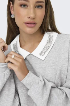 Online Only Onlwillow L/S O-Neck Emb. Ub Swt 4856680 Light Grey Melange Cloud Dancer Woven