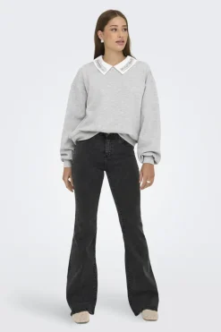Online Only Onlwillow L/S O-Neck Emb. Ub Swt 4856680 Light Grey Melange Cloud Dancer Woven