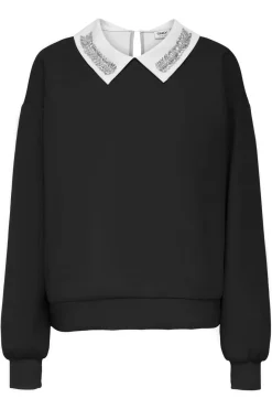 Online Only Onlwillow L/S O-Neck Emb. Ub Swt 4891810 Black Cloud Dancer Woven