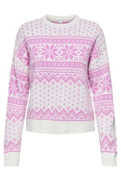 Outlet Only Onlxmas Threea Pullover Knt 4857771 Cloud Dancer W. Fuchsia Pink