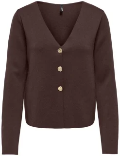 Discount Only Onlzali Ls V-Neck Button Cardigan Knt 5081857 Coffee Bean Gold Buttons