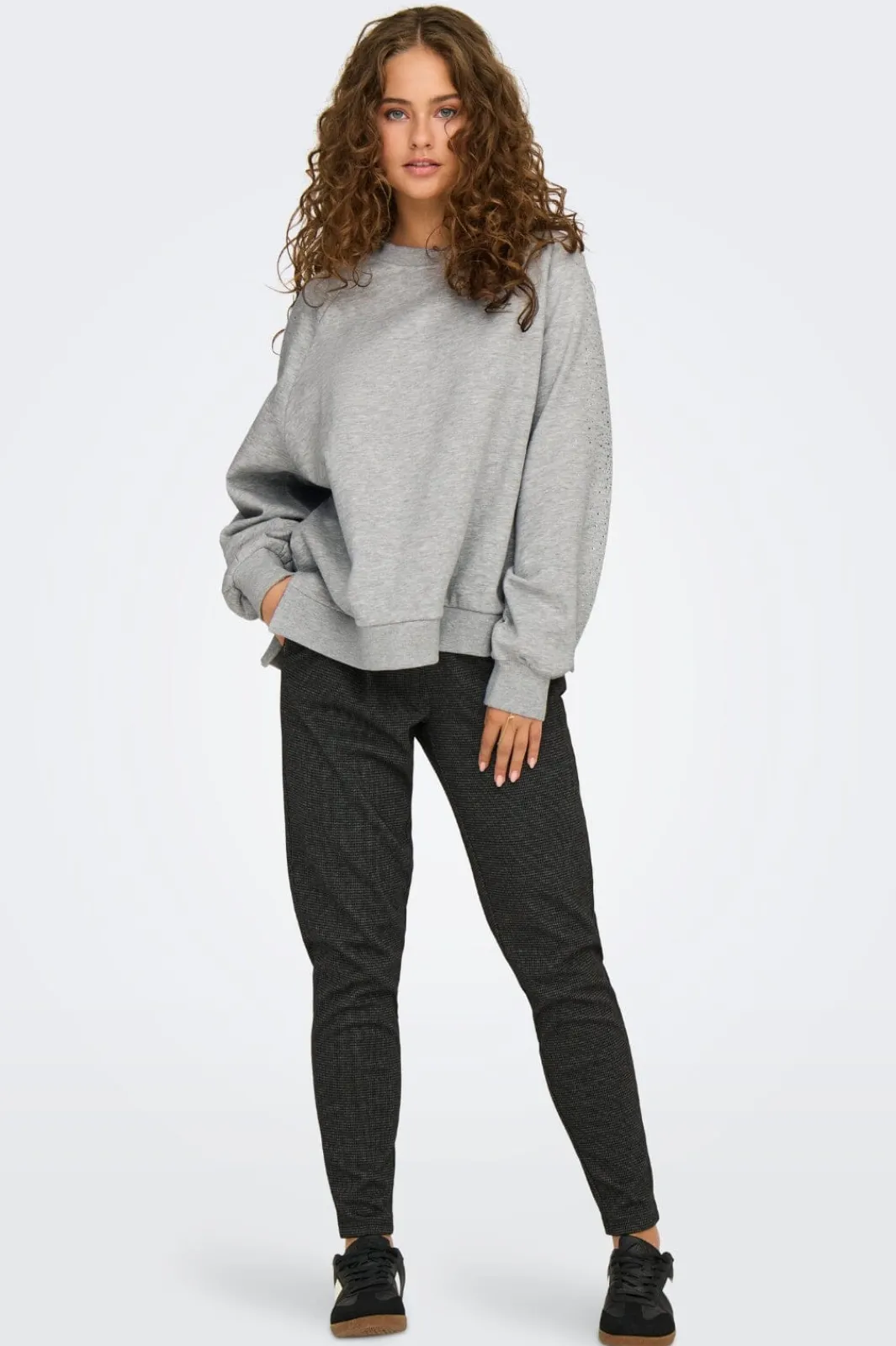 Online Only Onlzenna L/S Oversize Stone Swt 4728633 Light Grey Melange Silver Rhinestones