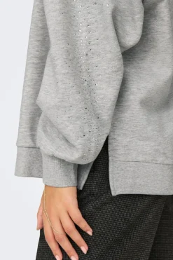 Online Only Onlzenna L/S Oversize Stone Swt 4728633 Light Grey Melange Silver Rhinestones