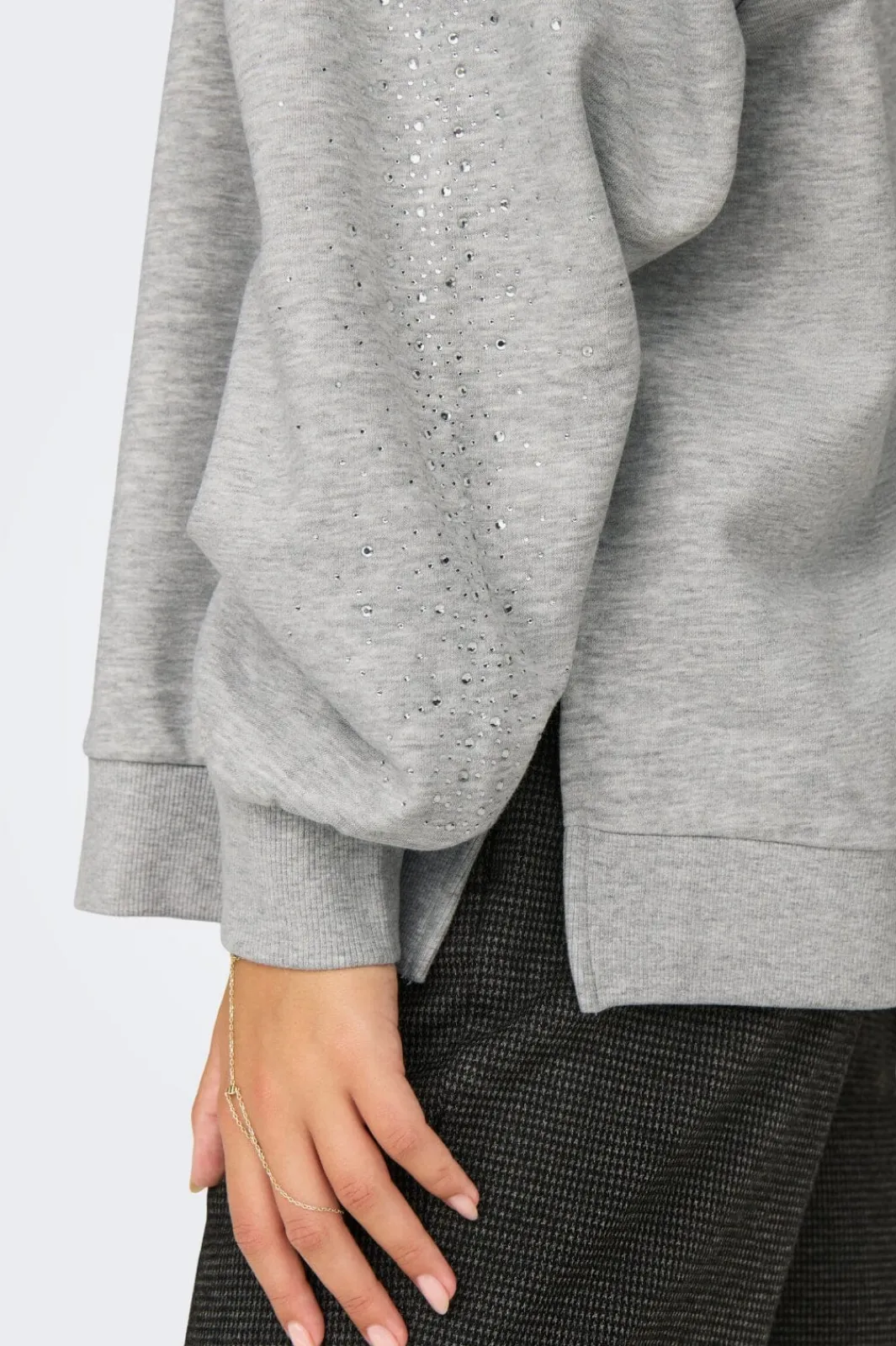 Online Only Onlzenna L/S Oversize Stone Swt 4728633 Light Grey Melange Silver Rhinestones