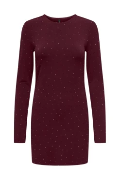 Only Onlzita L/S O-Neck Short Dress Bf 4929052 Cabernet Silver Rhinestones