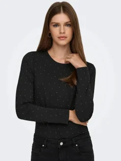 Hot Only Onlzita L/S O-Neck Top Bf 4869236 Black Silver Rhinestones
