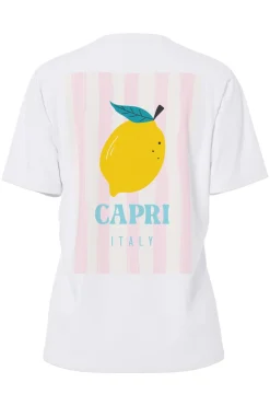 Hot Pieces Pcalifi Fasttrack Ss Oversize Tee 4956829 Bright White Small Lemon In Front-Capri On The Back