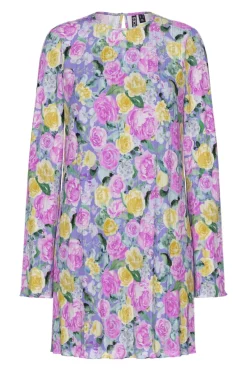 Sale Pieces Pcamber Ls Short Dress Kca 4842926 Lavender Blurry Flowers