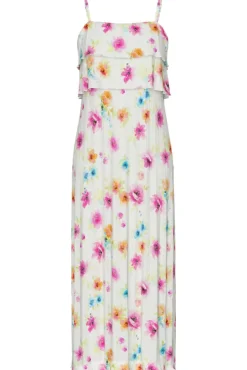Online Pieces Pcamber Sl Ankle Layred Dress Kca 4807260 Bright White Blurry Flowers