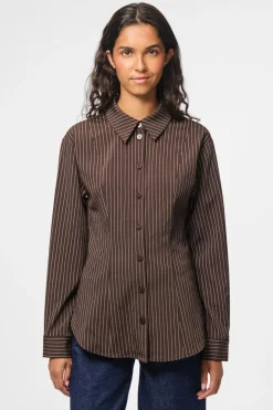Outlet Pieces Pcanja Ls Fitted Shirt 5078695 Delicioso Pinstripe