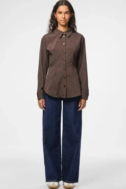 Outlet Pieces Pcanja Ls Fitted Shirt 5078695 Delicioso Pinstripe