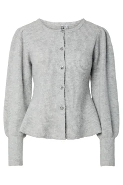 New Pieces Pcannie Ls Knit Cardigan 5077824 Light Grey Melange Silver Button
