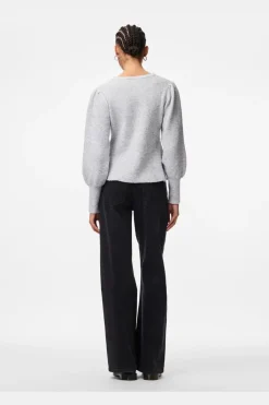 New Pieces Pcannie Ls Knit Cardigan 5077824 Light Grey Melange Silver Button