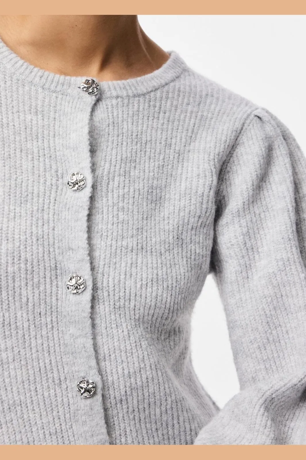 New Pieces Pcannie Ls Knit Cardigan 5077824 Light Grey Melange Silver Button