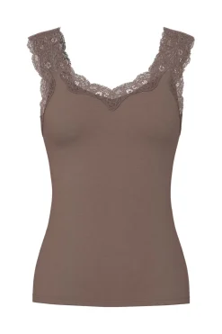 Hot Pieces Pcbarbera Lace Top 4992859 Coffee Quartz
