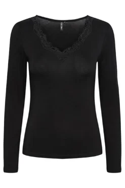 Clearance Pieces Pcbarbera Ls Lace Top 4279507 Black