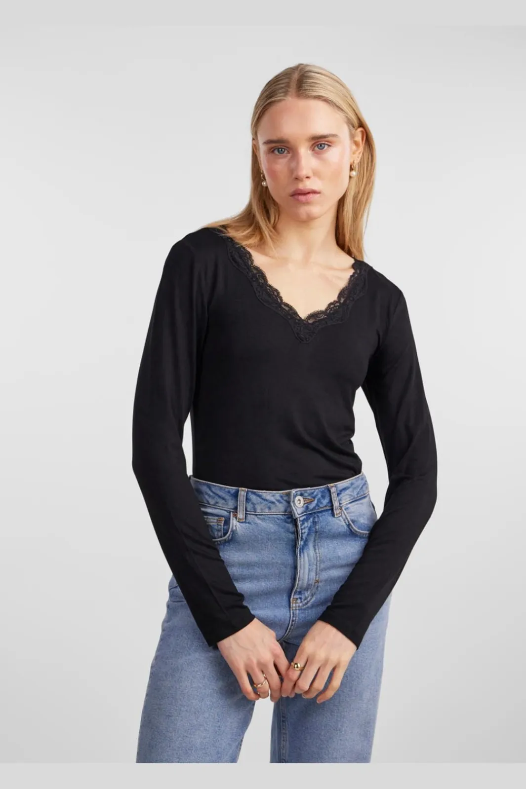 Clearance Pieces Pcbarbera Ls Lace Top 4279507 Black