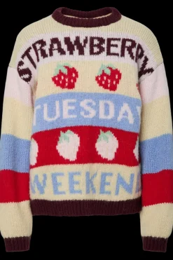 Best Pieces Pcbikka Ls O-Neck Knit 4949295 French Vanilla Multicolor Statements