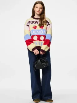 Best Pieces Pcbikka Ls O-Neck Knit 4949295 French Vanilla Multicolor Statements