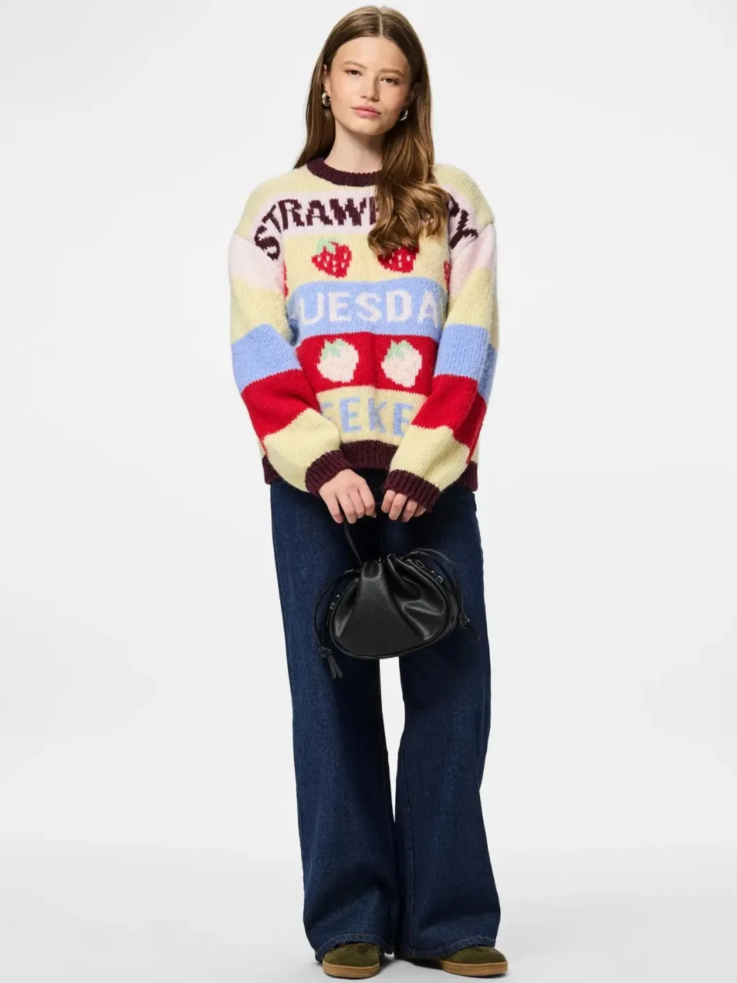 Best Pieces Pcbikka Ls O-Neck Knit 4949295 French Vanilla Multicolor Statements