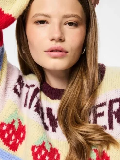 Best Pieces Pcbikka Ls O-Neck Knit 4949295 French Vanilla Multicolor Statements