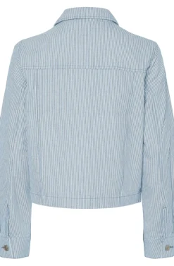 New Pieces Pcbillo Denim Jacket 4819961 Light Blue Denim White Stripes