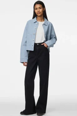 New Pieces Pcbillo Denim Jacket 4819961 Light Blue Denim White Stripes
