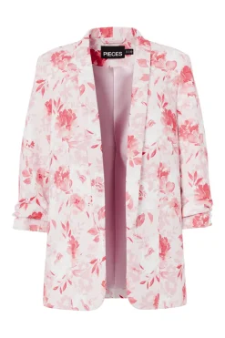 Best Pieces Pcbosella 3/4 Printed Blazer 4924919 Cloud Dancer Pink Flower