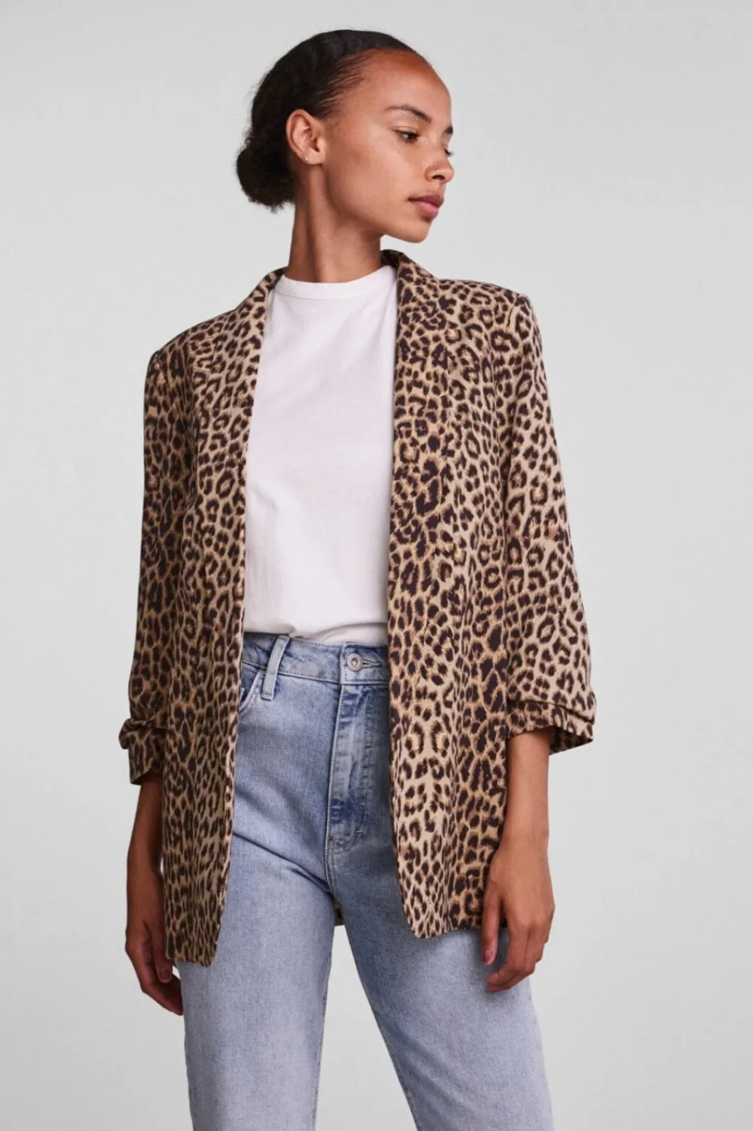 New Pieces Pcbosella 3/4 Printed Blazer Natural AOP Leo