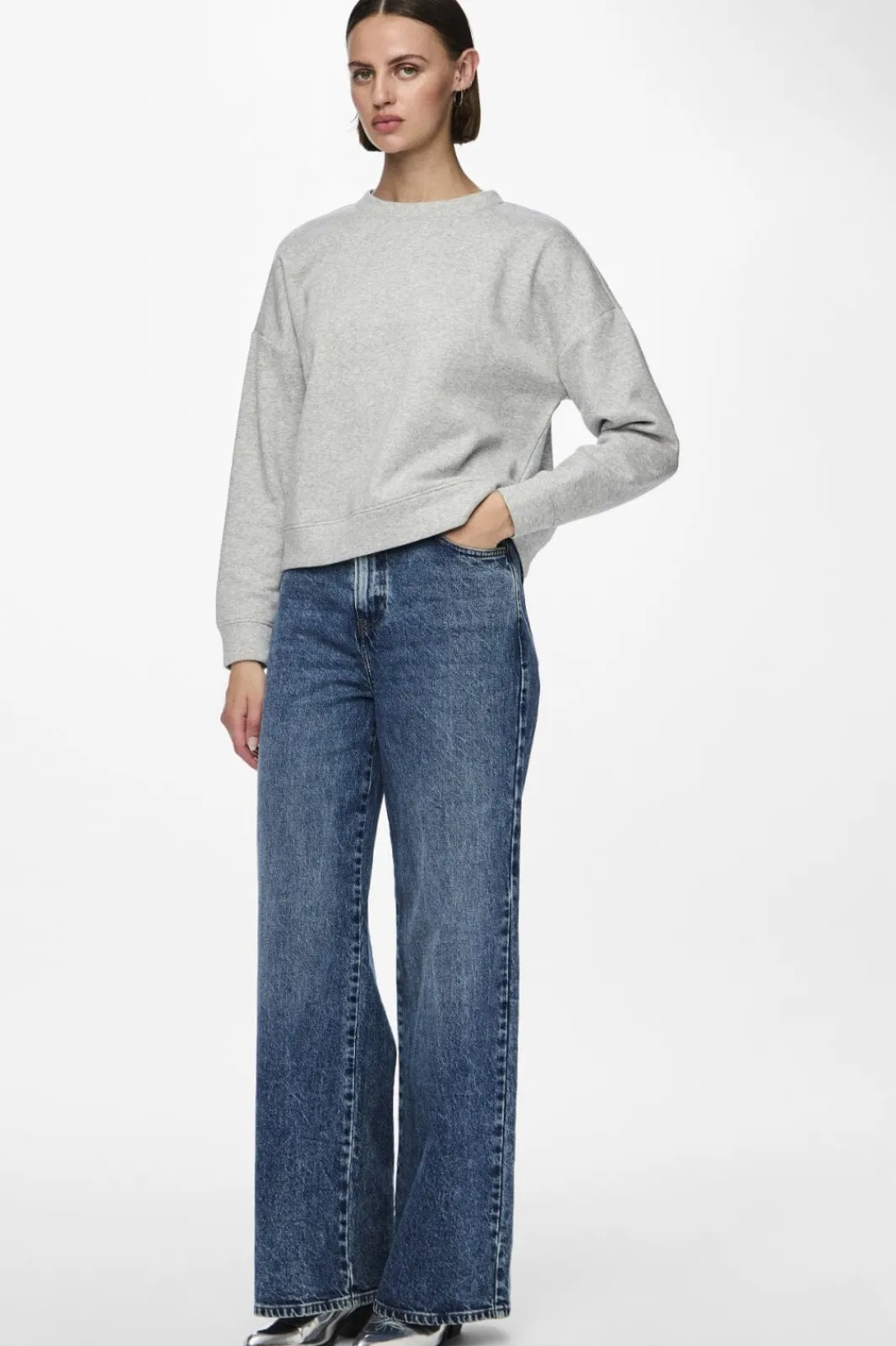 Online Pieces Pcchilli Ls Sweat 3595554 Light Grey Melange