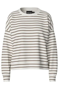 Hot Pieces Pcchilli Ls Sweat Stripes 4701523 Cloud Dancer Morel