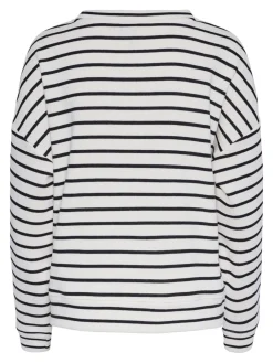 New Pieces Pcchilli Ls Sweat Stripes 4410018 Cloud Dancer Black