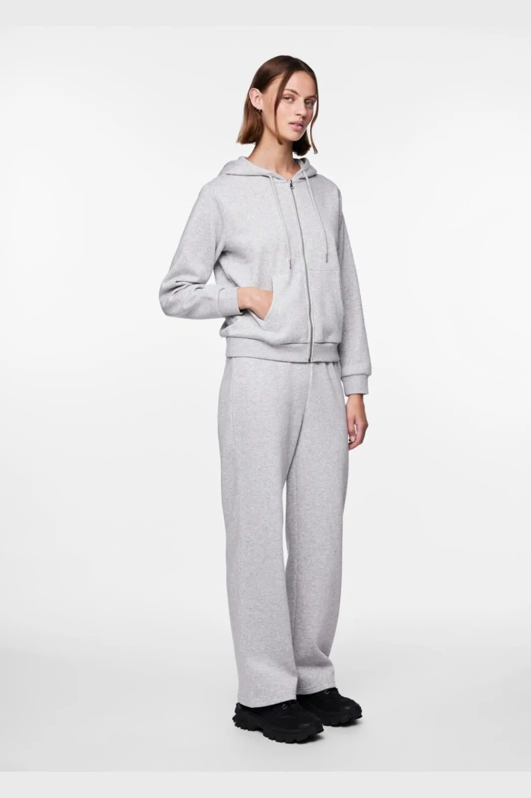 Pieces Pcchilli Ls Zip Hoodie 4265112 Light Grey Melange