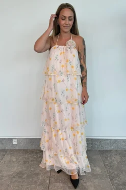 Discount Pieces Pcclara Sl Long Layred Dress Kca 4785295 Barely Pink Flowers