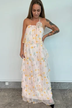 Discount Pieces Pcclara Sl Long Layred Dress Kca 4785295 Barely Pink Flowers