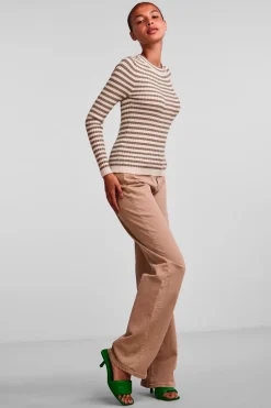 Sale Pieces Pccrista Ls O Neck Knit Noos Bc Fossil/With Brich