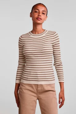 Sale Pieces Pccrista Ls O Neck Knit Noos Bc Fossil/With Brich