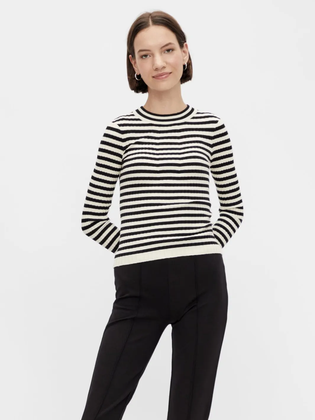 Clearance Pieces Pccrista Ls O-Neck Knit 3653318 Black WITH BIRCH STRIPES M