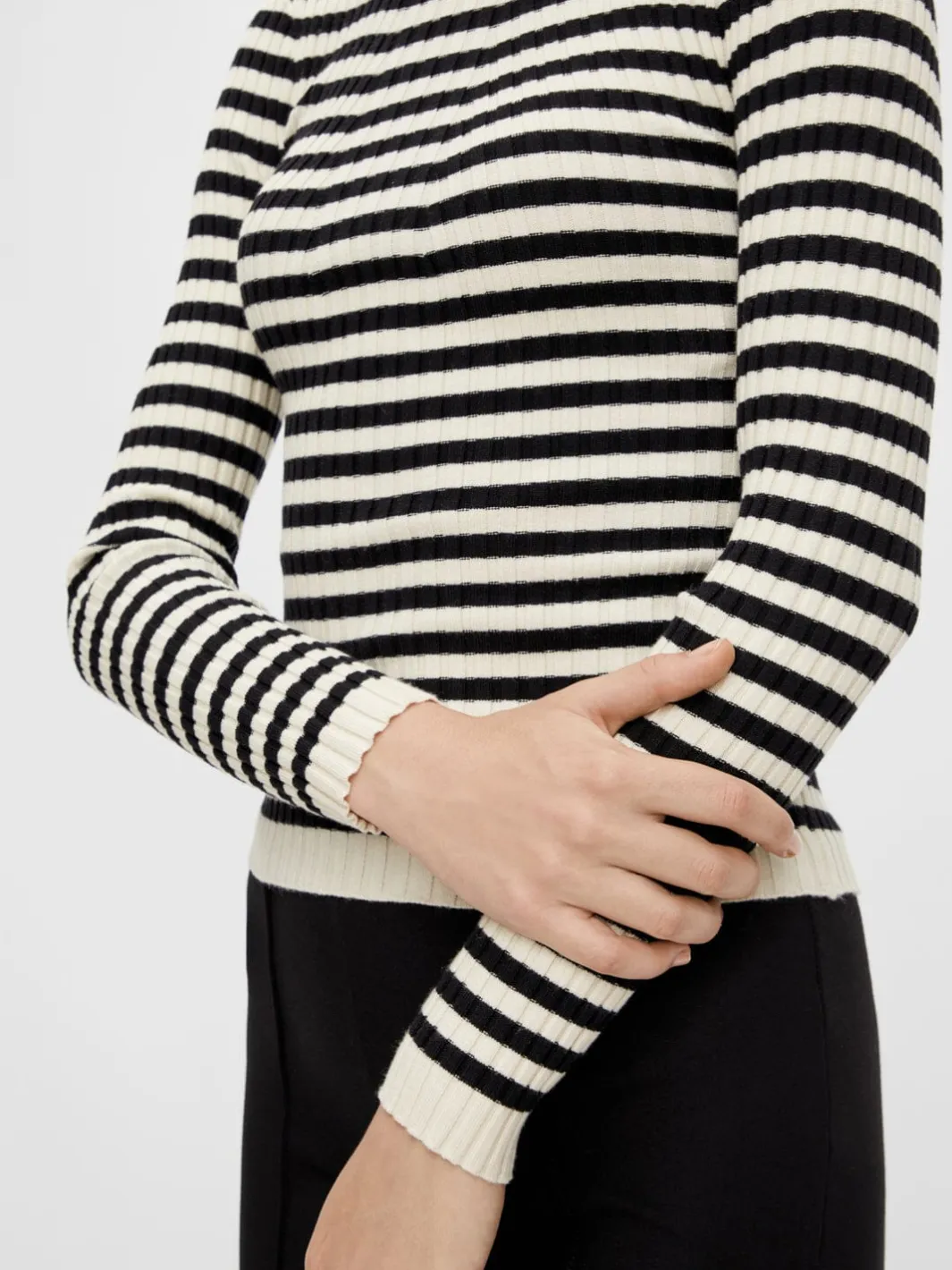Clearance Pieces Pccrista Ls O-Neck Knit 3653318 Black WITH BIRCH STRIPES M