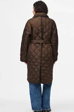 New Pieces Pcemily Long Quilted Jacket 4816860 Hot Fudge Black Bindings