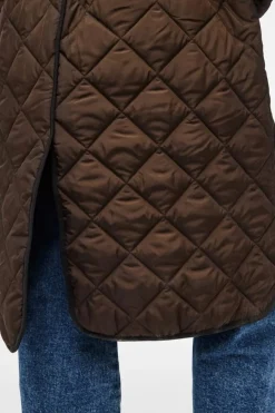 New Pieces Pcemily Long Quilted Jacket 4816860 Hot Fudge Black Bindings