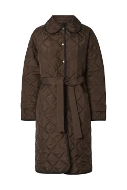 New Pieces Pcemily Long Quilted Jacket 4816860 Hot Fudge Black Bindings