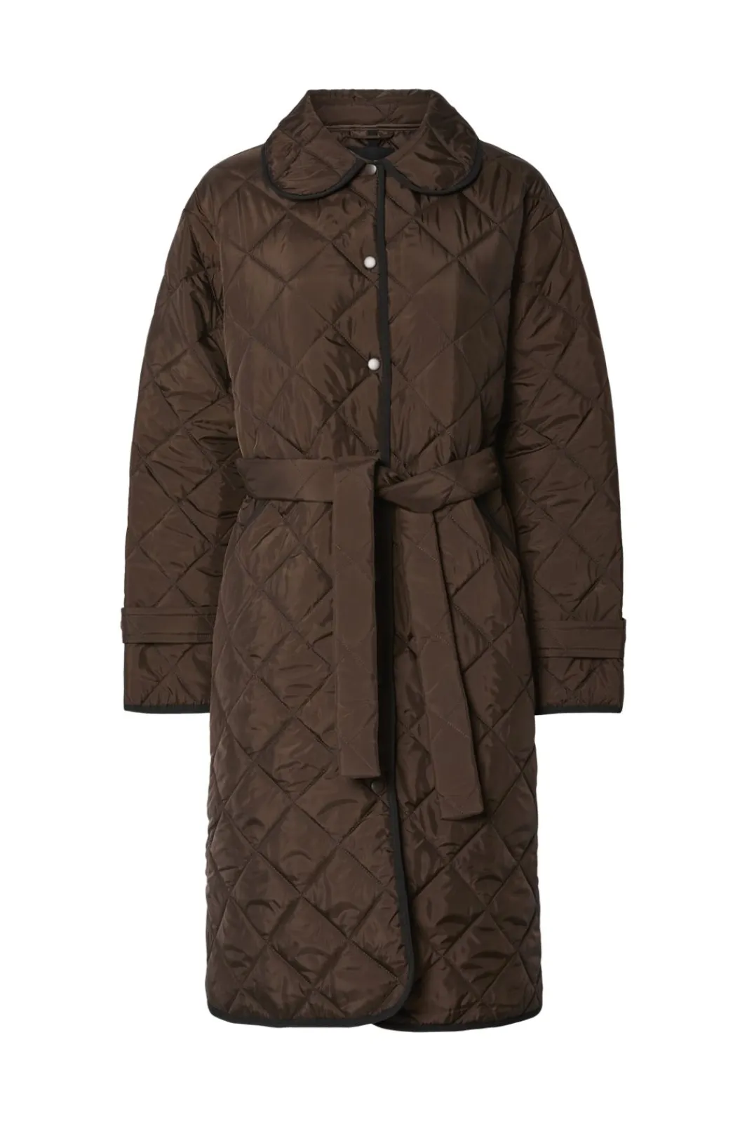 New Pieces Pcemily Long Quilted Jacket 4816860 Hot Fudge Black Bindings