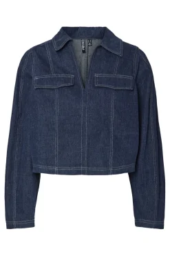 Online Pieces Pcfabia Ls V-Neck Denim Top Fsy 4745558 Dark Blue Denim
