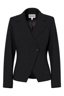 New Pieces Pcfalka Ls Fittet Pinstriped Blazer 5066610 Black White Pinstripe